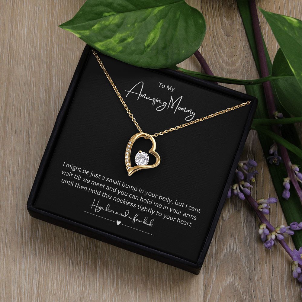 To My Amazing Mommy Forever Love Necklace, Gift For Mother/New Moms White/Yellow Gold Finish, Gift From Baby/Dad