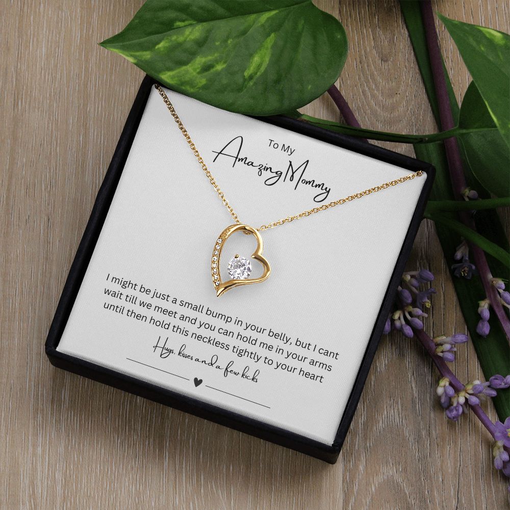 To My Amazing Mommy Forever Love Necklace, Gift For Mother/New Moms White Gold/Yellow Gold Finish, Gift From Baby/Dad