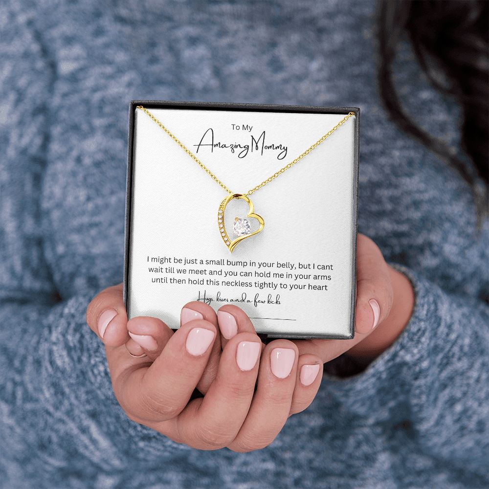 To My Amazing Mommy Forever Love Necklace, Gift For Mother/New Moms White Gold/Yellow Gold Finish, Gift From Baby/Dad