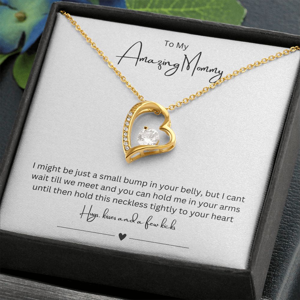 To My Amazing Mommy Forever Love Necklace, Gift For Mother/New Moms White Gold/Yellow Gold Finish, Gift From Baby/Dad