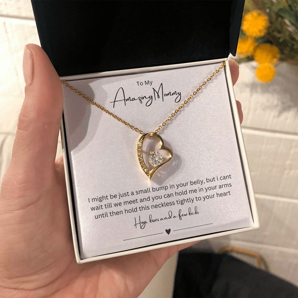 To My Amazing Mommy Forever Love Necklace, Gift For Mother/New Moms White Gold/Yellow Gold Finish, Gift From Baby/Dad